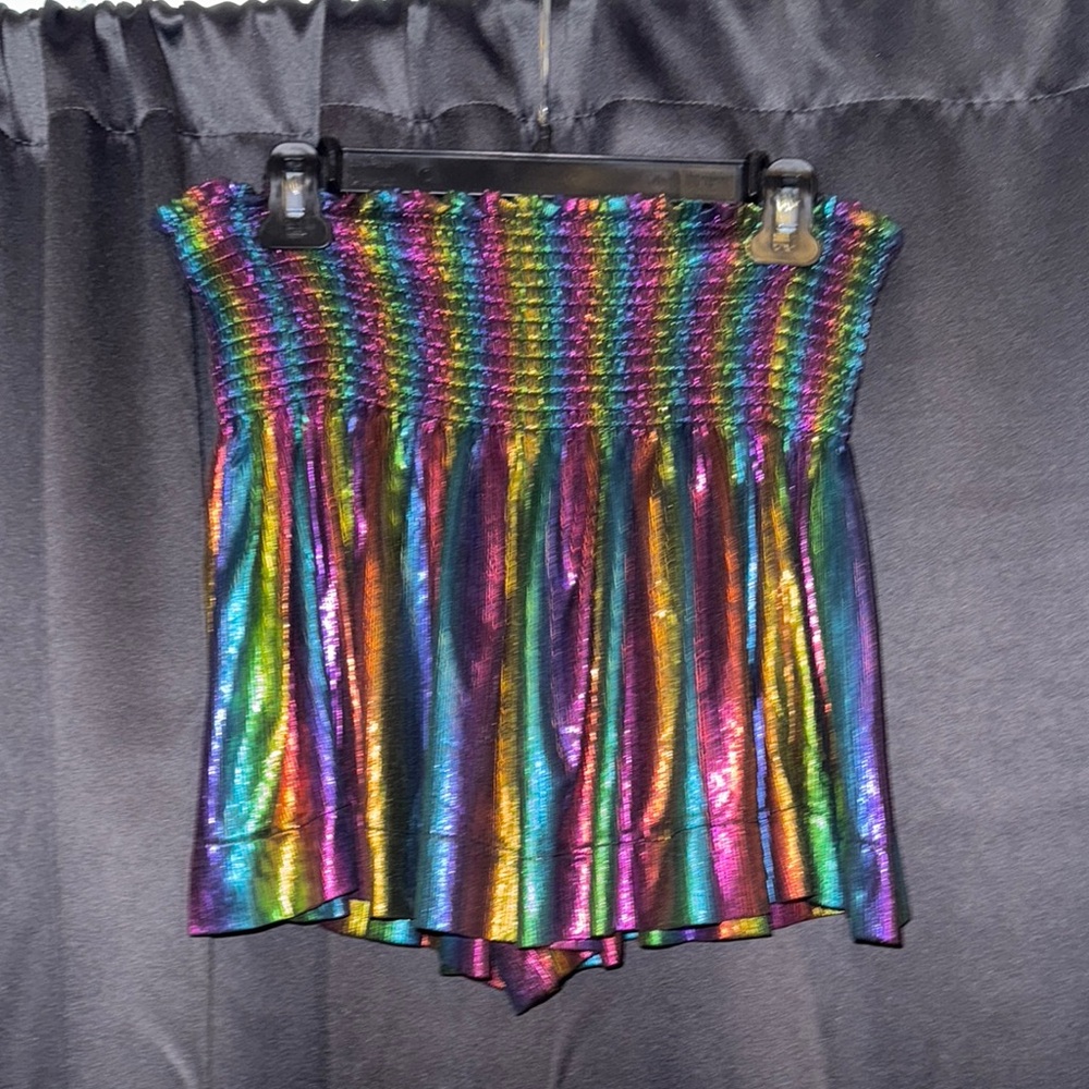 Queen of Sparkles Rainbow Metallic Swing shorts size L